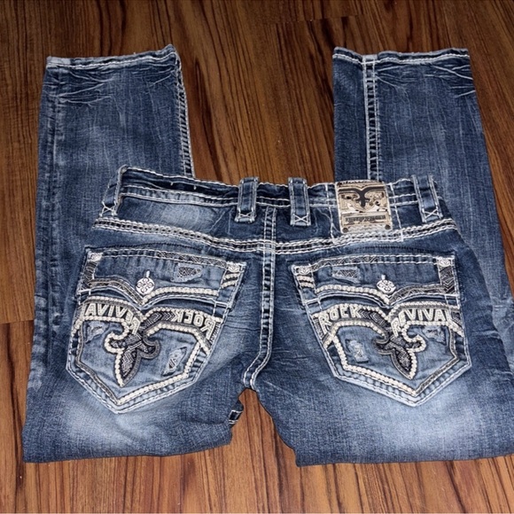 Rock Revival Other - Rock Revival Straight Blue Jeans with Embroidered Pockets